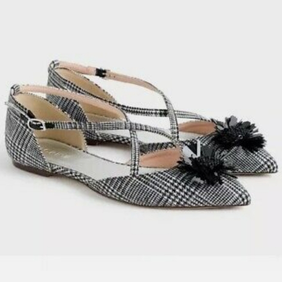 New JCrew Sadie Audrey Embellished Plaid Flats Size 7.5